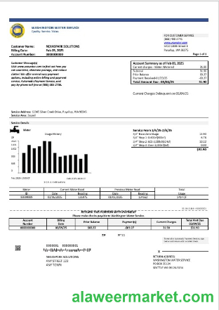 USA Washington Water Service business utility bill template in Word and PDF formats